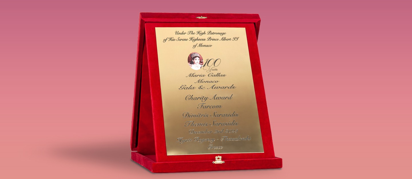 "Charity Award" for FARCOM Company, at the anniversary "Maria Callas Monaco Gala & Awards"